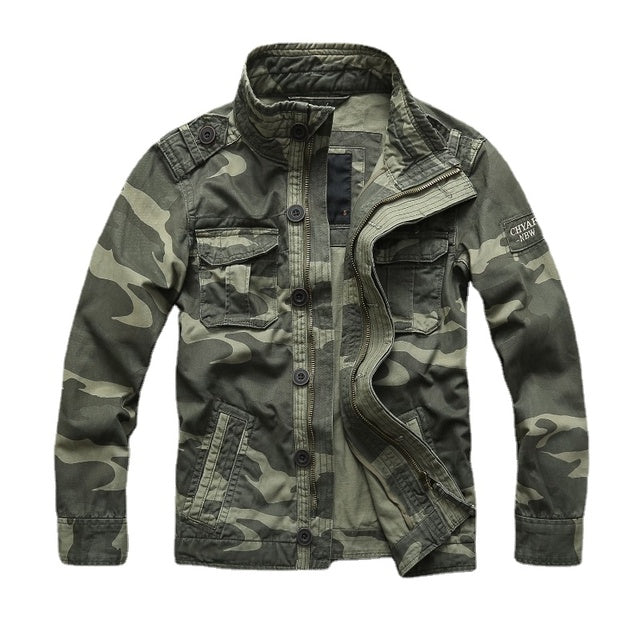 Military Denim Jacket Men Retro Camo Multi-pockets Green Men's Clothing - Tophatter Daily Deals