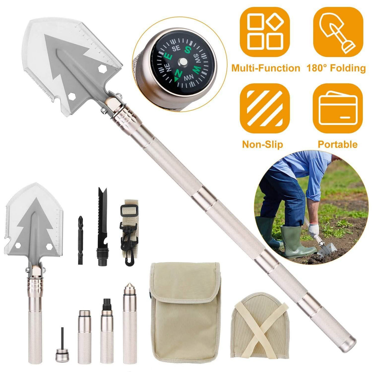 Military Folding Shovel Multifunctional Survival Emergency Spade Tactical Multitool Outdoor Recreation - Tophatter Daily Deals