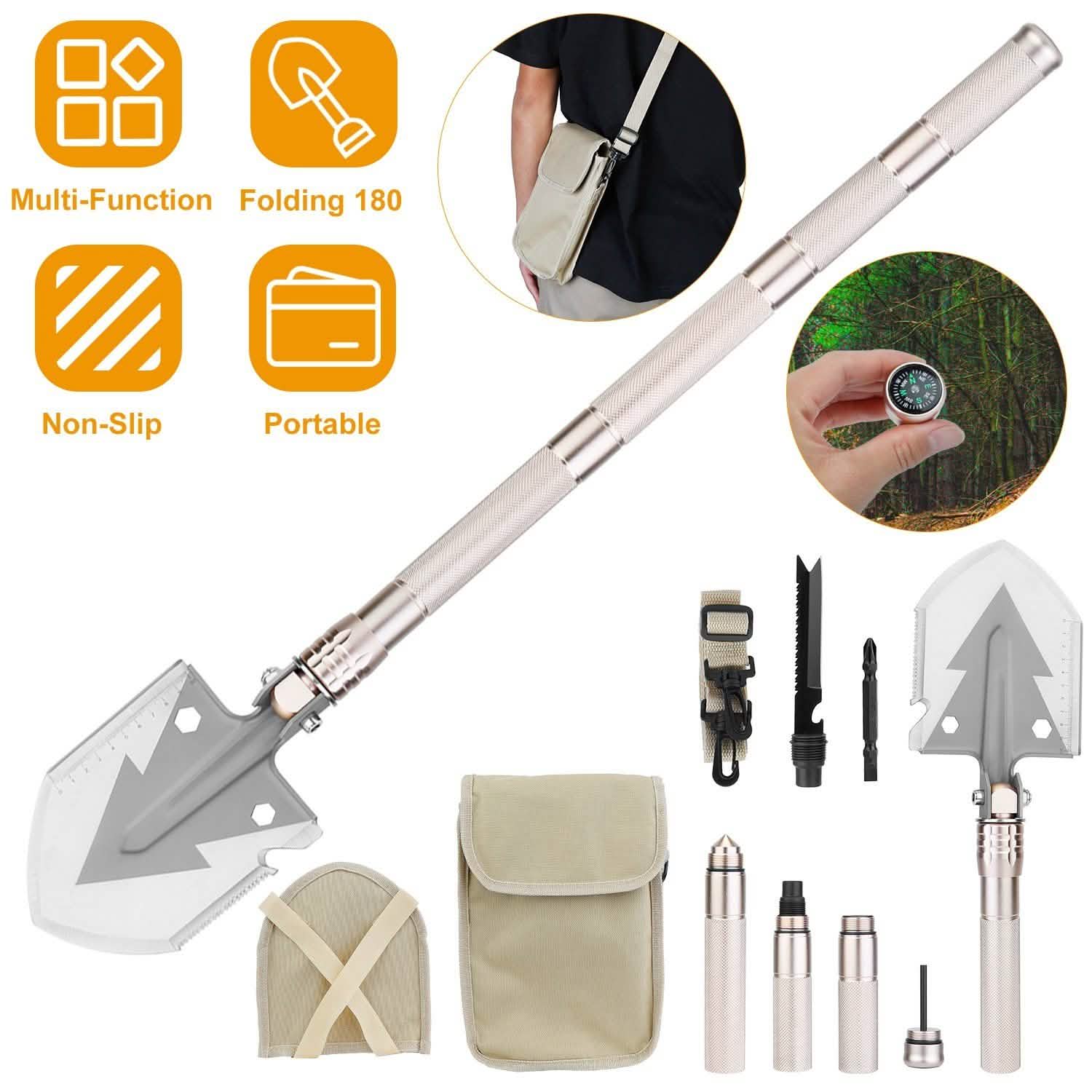 Military Folding Shovel Multifunctional Survival Emergency Spade Tactical Multitool Outdoor Recreation - Tophatter Daily Deals
