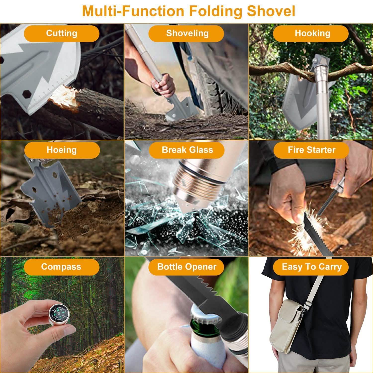 Military Folding Shovel Multifunctional Survival Emergency Spade Tactical Multitool Outdoor Recreation - Tophatter Daily Deals
