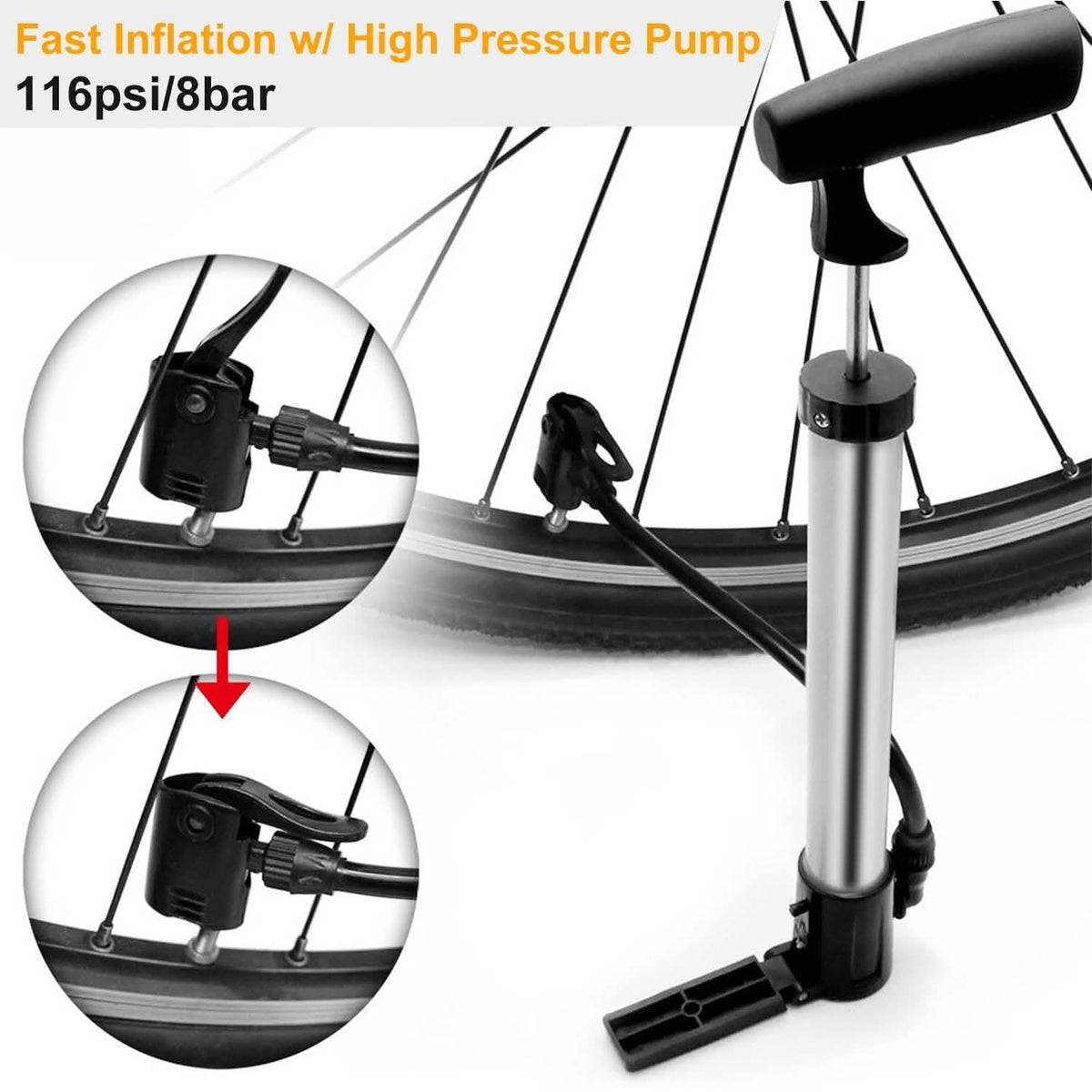 Mini Bike Pump Portable Bicycle Tire Inflator Outdoor Recreation - Tophatter Daily Deals