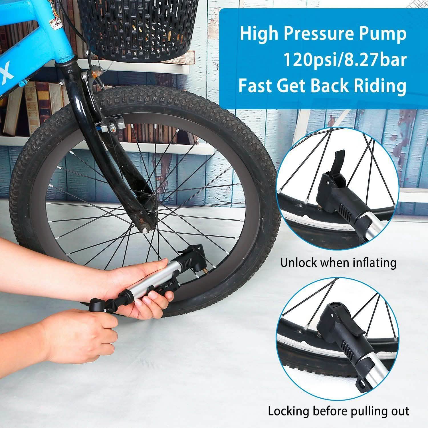 Mini Bike Pump Portable Bicycle Tire Inflator Outdoor Recreation - Tophatter Daily Deals
