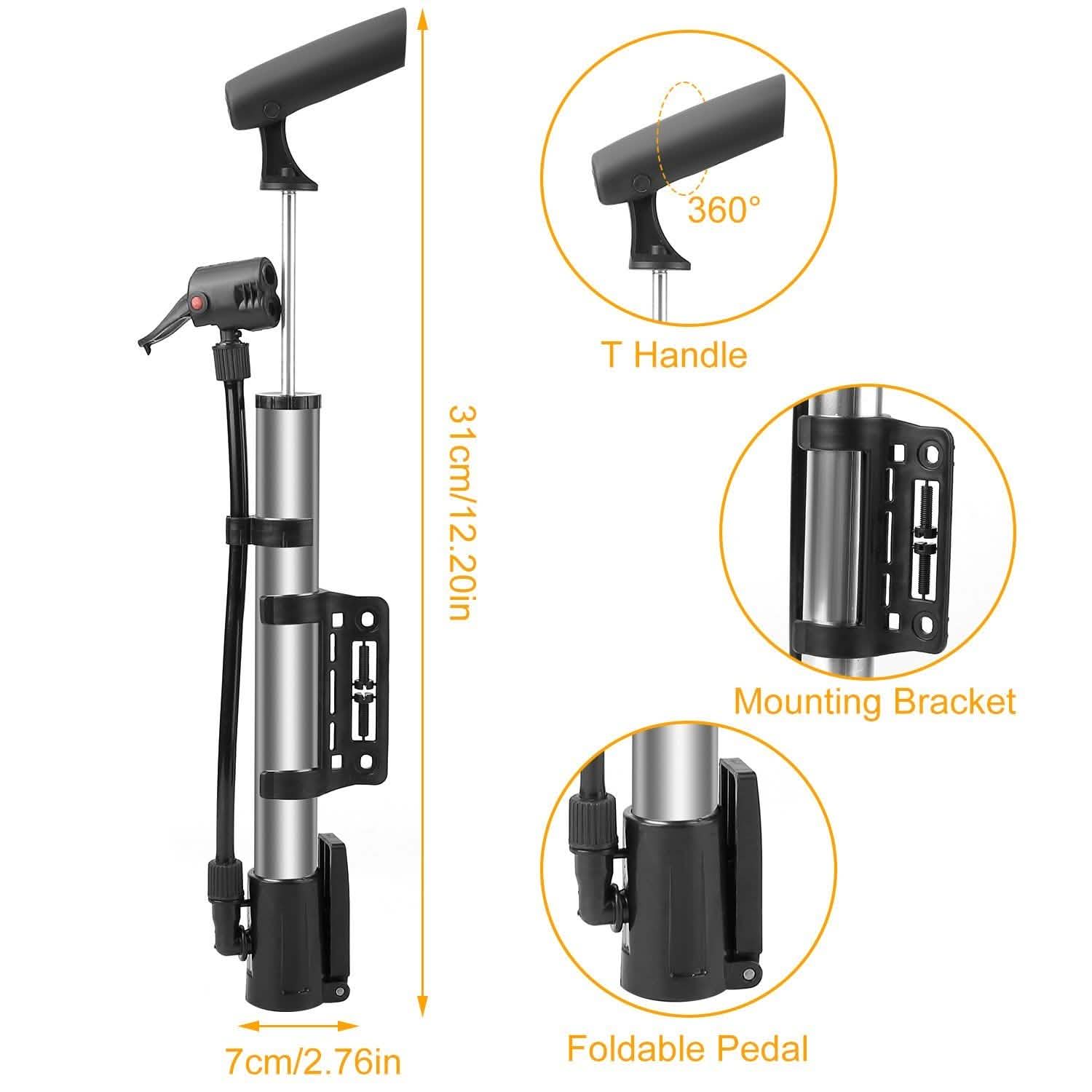 Mini Bike Pump Portable Bicycle Tire Inflator Outdoor Recreation - Tophatter Daily Deals