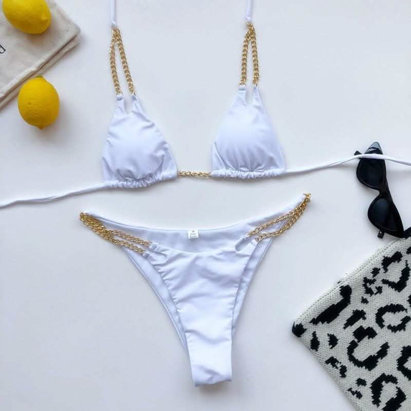 Mini Bikini Tie Dye Swimwear Women Metal Chain Patchwork Bathing suit Triangle Bikinis Women's Swimsuit Women Sparkle Glitter Swimwear Sequin Bikini Shiny String Bra Swimsuit Beach Wear Women's Swimwear - Tophatter Daily Deals