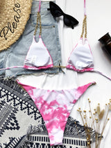 Mini Bikini Tie Dye Swimwear Women Metal Chain Patchwork Bathing suit Triangle Bikinis Women's Swimsuit Women Sparkle Glitter Swimwear Sequin Bikini Shiny String Bra Swimsuit Beach Wear Women's Swimwear - Tophatter Daily Deals