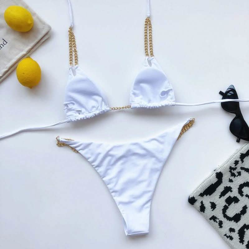Mini Bikini Tie Dye Swimwear Women Metal Chain Patchwork Bathing suit Triangle Bikinis Women's Swimsuit Women Sparkle Glitter Swimwear Sequin Bikini Shiny String Bra Swimsuit Beach Wear Women's Swimwear - Tophatter Daily Deals