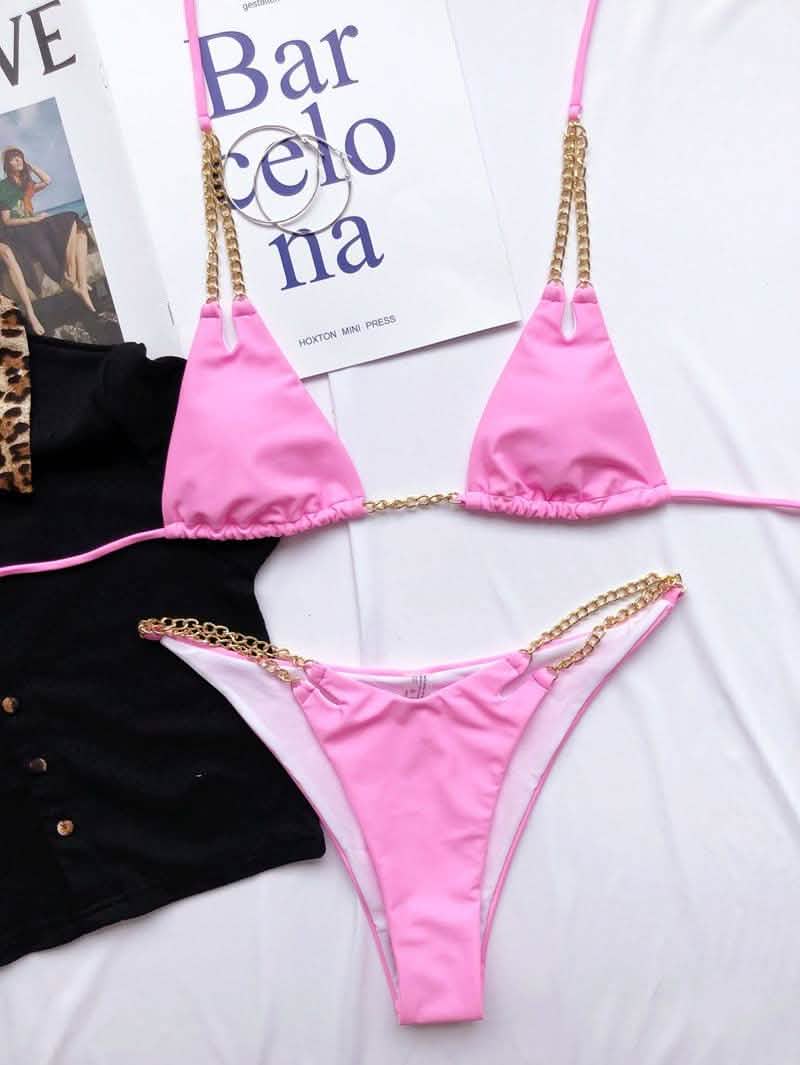 Mini Bikini Tie Dye Swimwear Women Metal Chain Patchwork Bathing suit Triangle Bikinis Women's Swimsuit Women Sparkle Glitter Swimwear Sequin Bikini Shiny String Bra Swimsuit Beach Wear Women's Swimwear - Tophatter Daily Deals