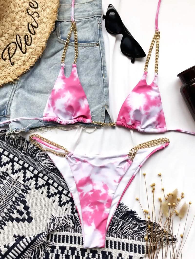 Mini Bikini Tie Dye Swimwear Women Metal Chain Patchwork Bathing suit Triangle Bikinis Women's Swimsuit Women Sparkle Glitter Swimwear Sequin Bikini Shiny String Bra Swimsuit Beach Wear Women's Swimwear - Tophatter Daily Deals