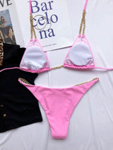 Mini Bikini Tie Dye Swimwear Women Metal Chain Patchwork Bathing suit Triangle Bikinis Women's Swimsuit Women Sparkle Glitter Swimwear Sequin Bikini Shiny String Bra Swimsuit Beach Wear Women's Swimwear - Tophatter Daily Deals