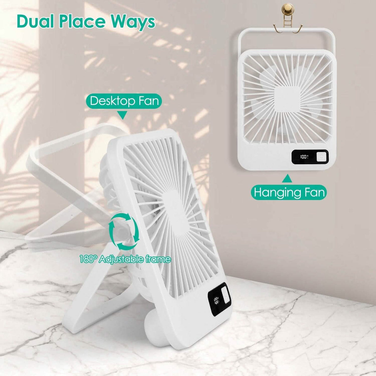 Mini Desktop Cooling Fan Rechargeable Battery Powered with LCD Display Household Appliances - Tophatter Daily Deals