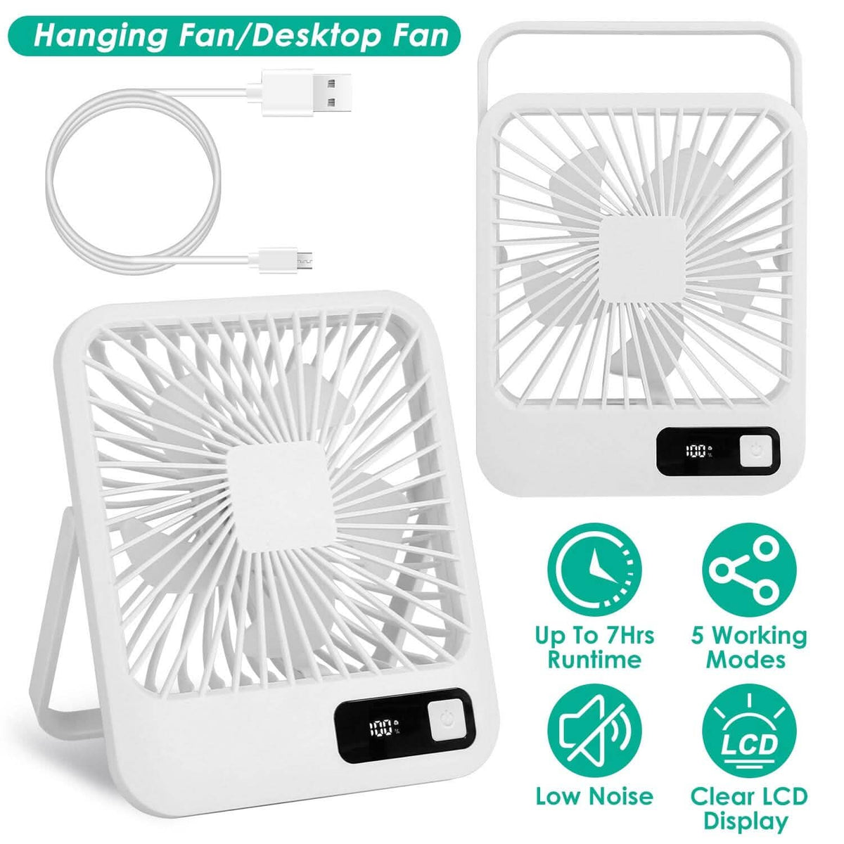 Mini Desktop Cooling Fan Rechargeable Battery Powered with LCD Display Household Appliances - Tophatter Daily Deals