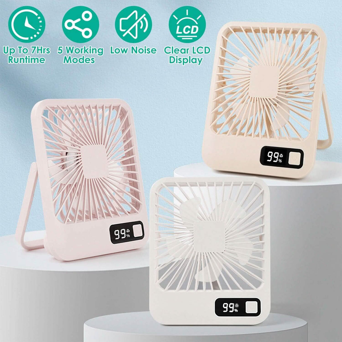 Mini Desktop Cooling Fan Rechargeable Battery Powered with LCD Display Household Appliances - Tophatter Daily Deals