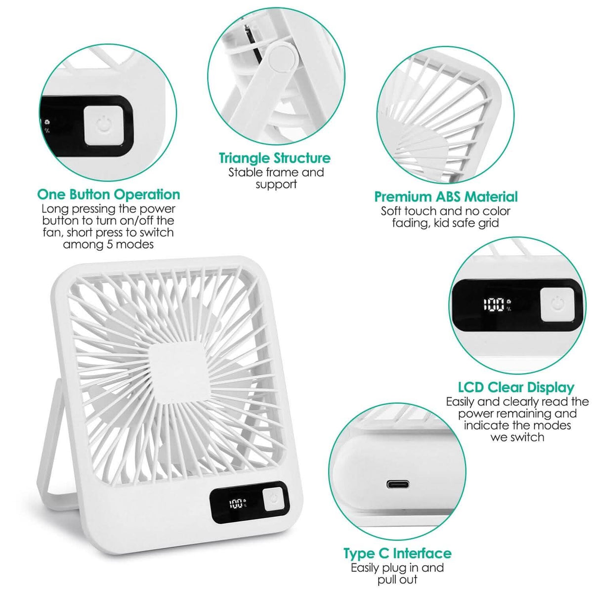 Mini Desktop Cooling Fan Rechargeable Battery Powered with LCD Display Household Appliances - Tophatter Daily Deals