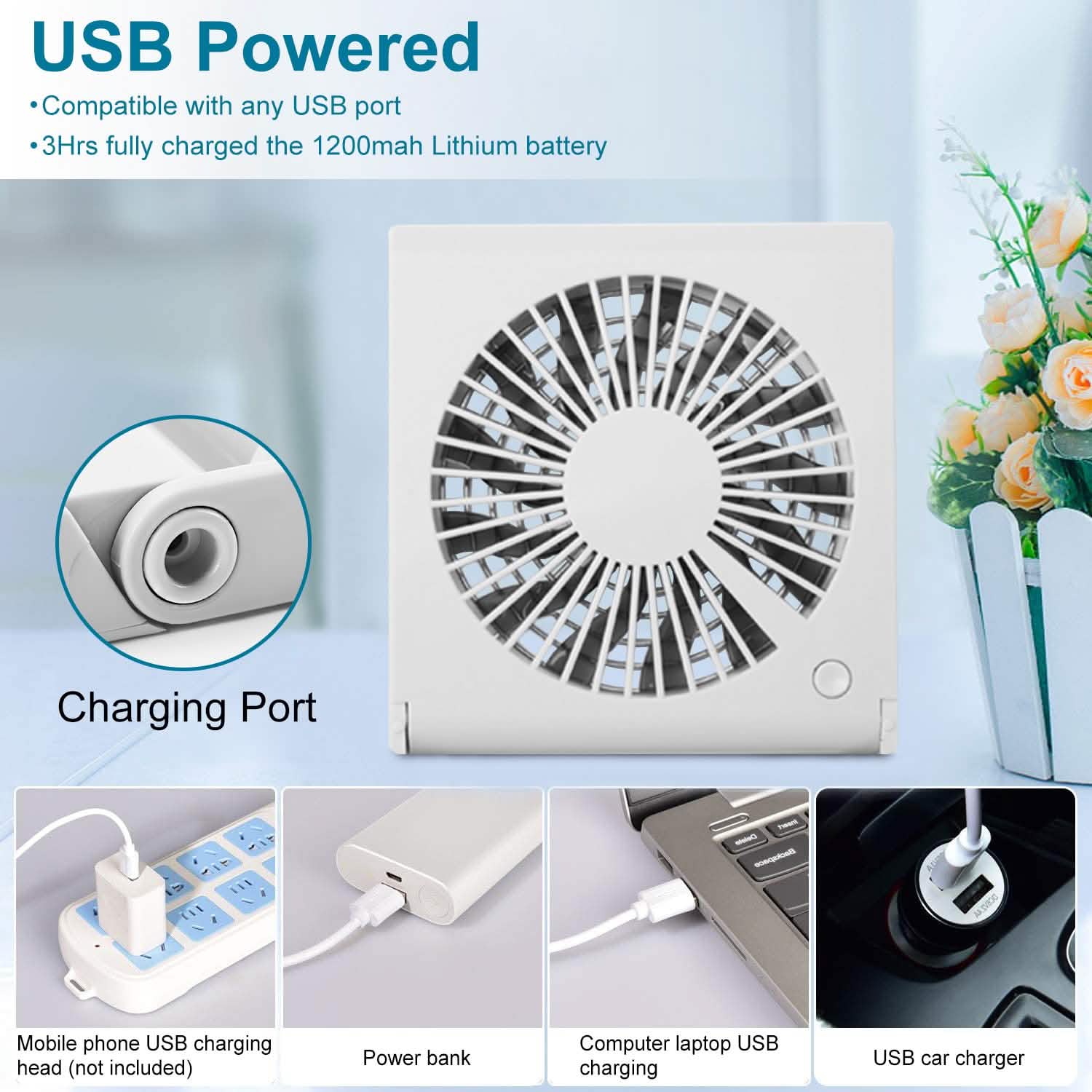 Mini Electric Desk Fan USB Rechargeable Household Appliances - Tophatter Daily Deals