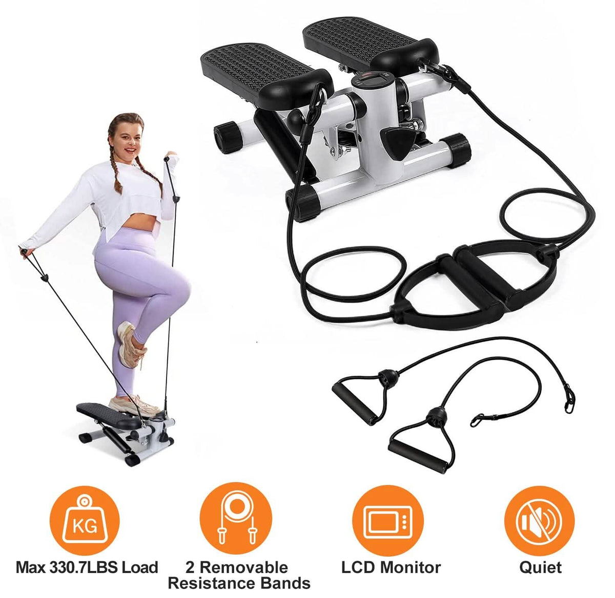 Mini Fitness Stepper with 2 Resistance Bands LCD Monitor Fitness & Exercise - Tophatter Daily Deals