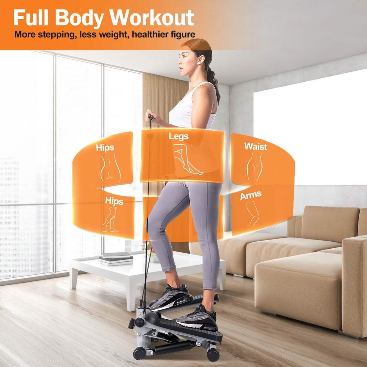 Mini Fitness Stepper with 2 Resistance Bands LCD Monitor Fitness & Exercise - Tophatter Daily Deals