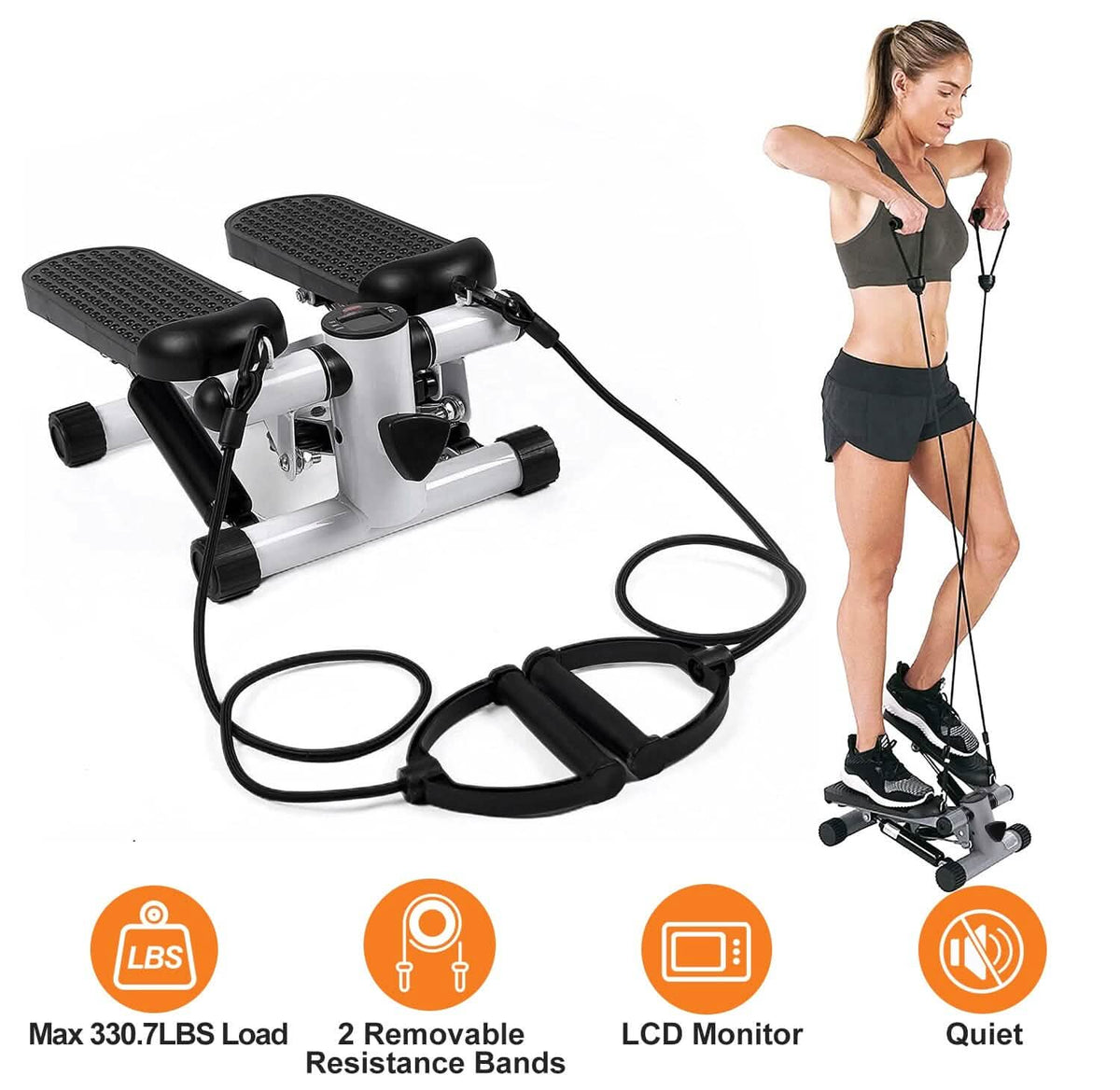 Mini Fitness Stepper with 2 Resistance Bands LCD Monitor Fitness & Exercise - Tophatter Daily Deals
