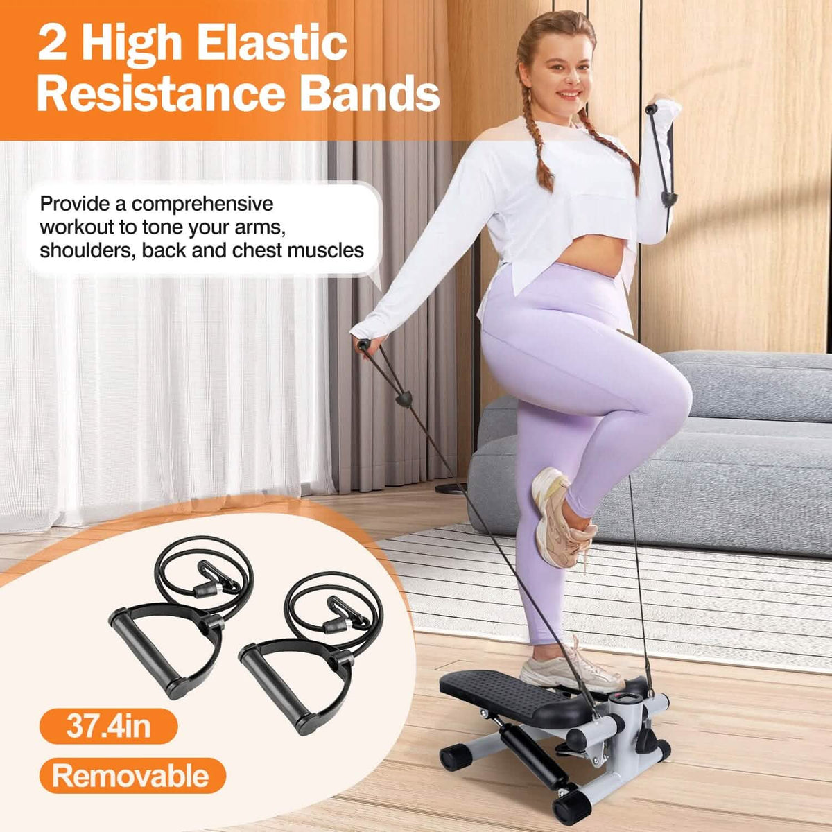 Mini Fitness Stepper with 2 Resistance Bands LCD Monitor Fitness & Exercise - Tophatter Daily Deals