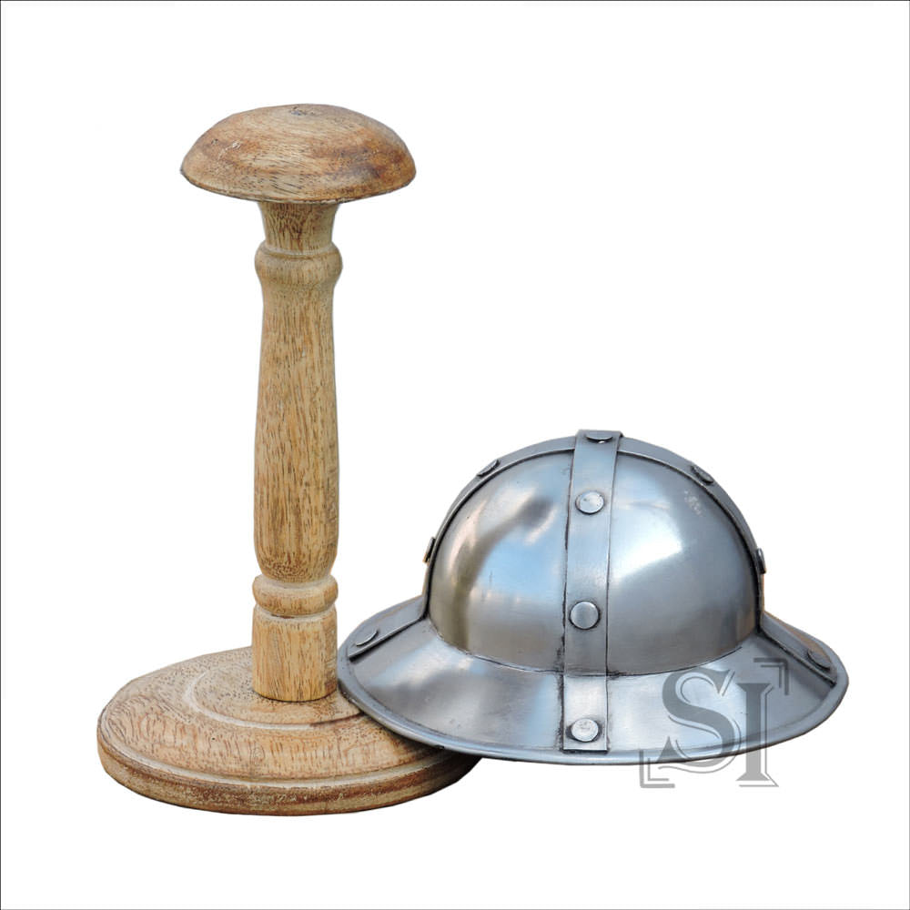 Kettle Hat XIII Century Crusader Knight Infantry Miniature Helmet With Stand - Tophatter's Inc. Weapons Store Online Collectible Weapons - Tophatter Daily Deals