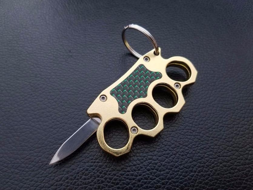 Mini Knuckle OTF Key Chain Knife Small Automatic Switchblade - Carbon Fiber Gold Knife-OTF - Tophatter Daily Deals