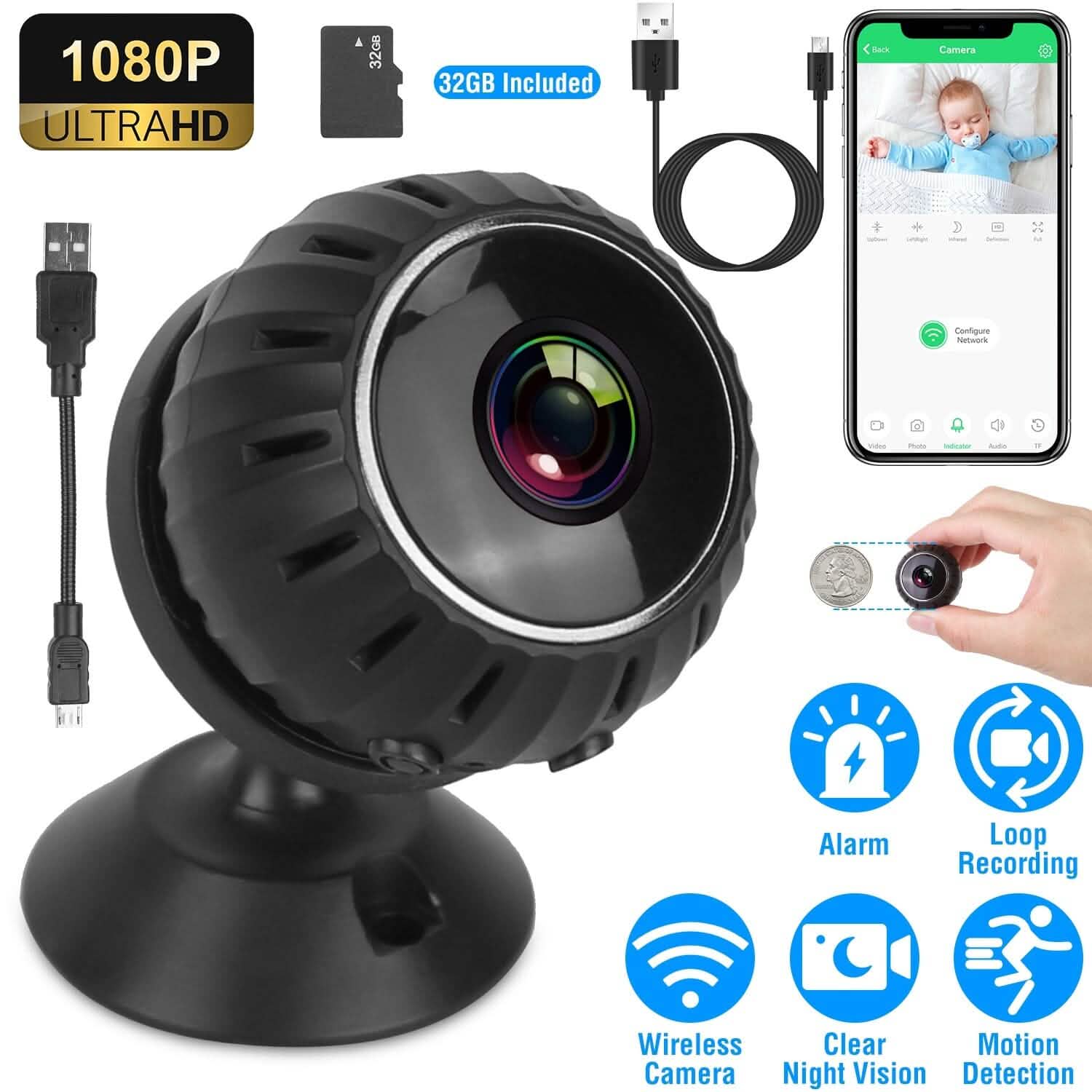 Mini Wireless Camera Wifi IR Night Vision HD 1080P Home Security Smart Home & Security - Tophatter Daily Deals