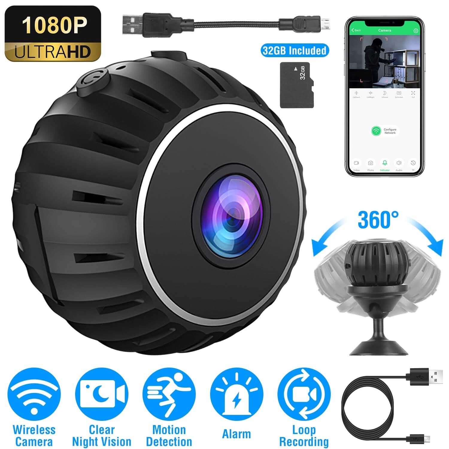 Mini Wireless Camera Wifi IR Night Vision HD 1080P Home Security Smart Home & Security - Tophatter Daily Deals