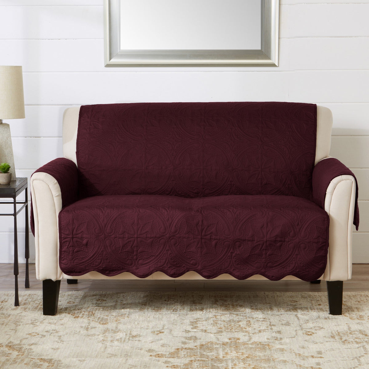 Medallion Solid Furniture Protector - Elenor Collection Loveseat Wine Light Grey Furniture & Decor - Tophatter Daily Deals