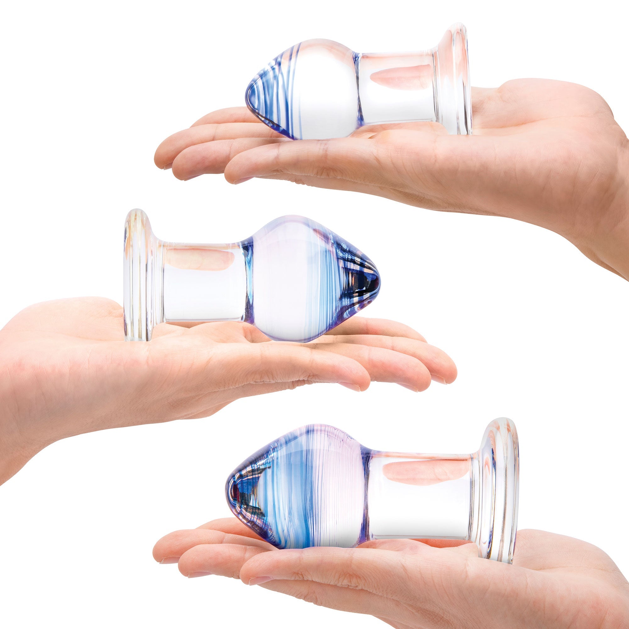 Glas Pleasure Droplets (Blue and White Swirl) – 3-Piece Glass Anal Training Kit > Glass > Toys - Tophatter Daily Deals