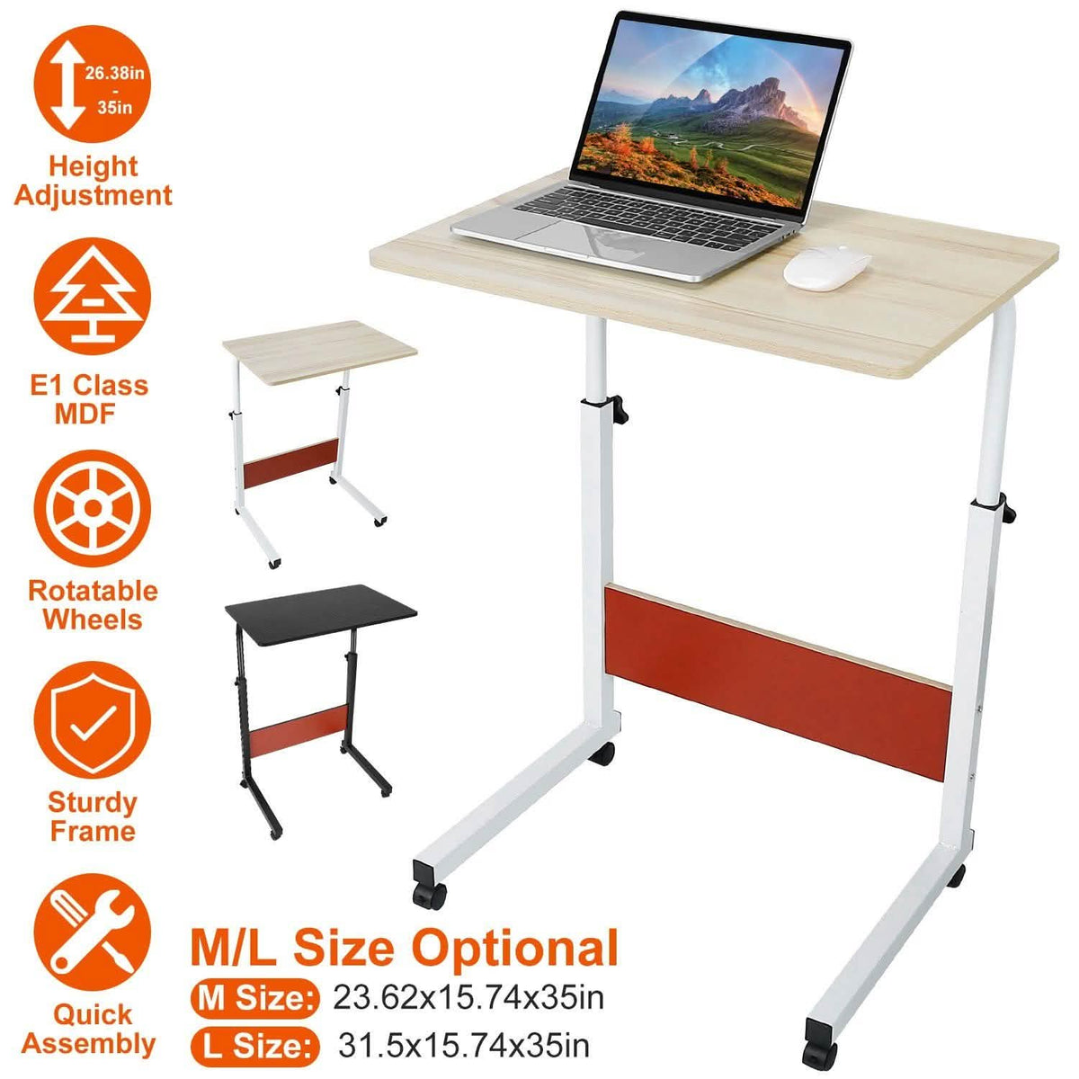 Mobile Laptop Desk Height Adjustable Rolling Wheels Computer Accessories - Tophatter Daily Deals