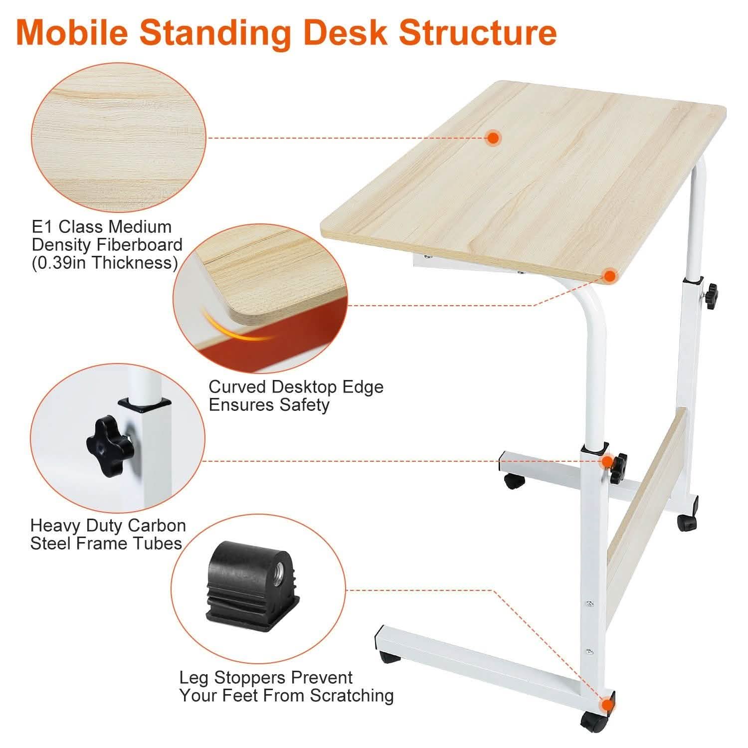 Mobile Laptop Desk Height Adjustable Rolling Wheels Computer Accessories - Tophatter Daily Deals