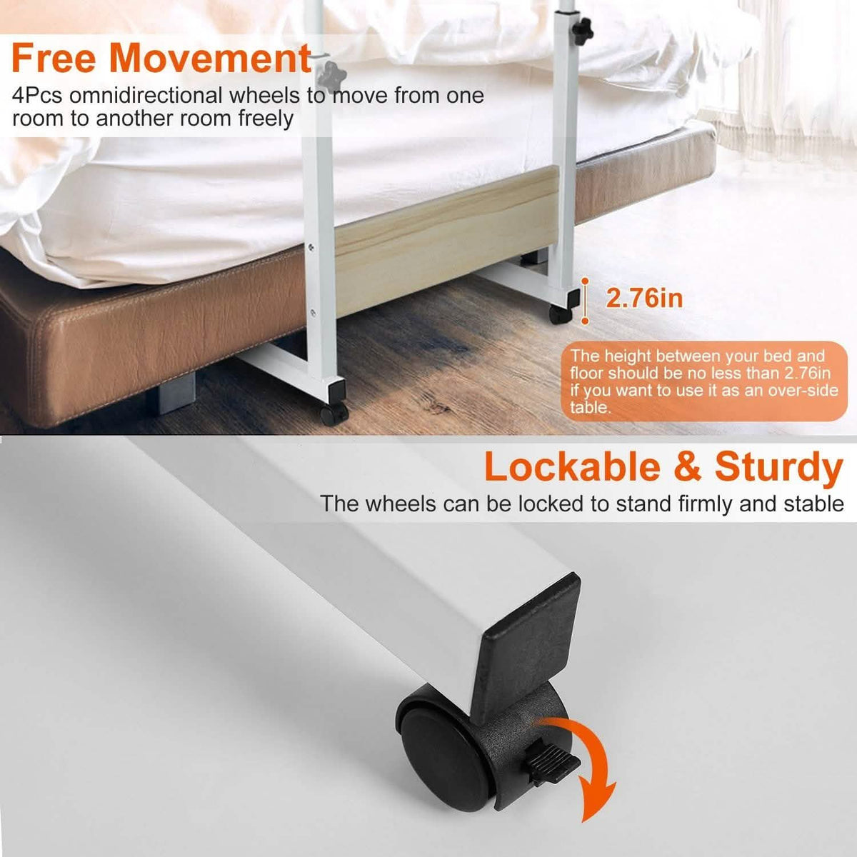Mobile Laptop Desk Height Adjustable Rolling Wheels Computer Accessories - Tophatter Daily Deals