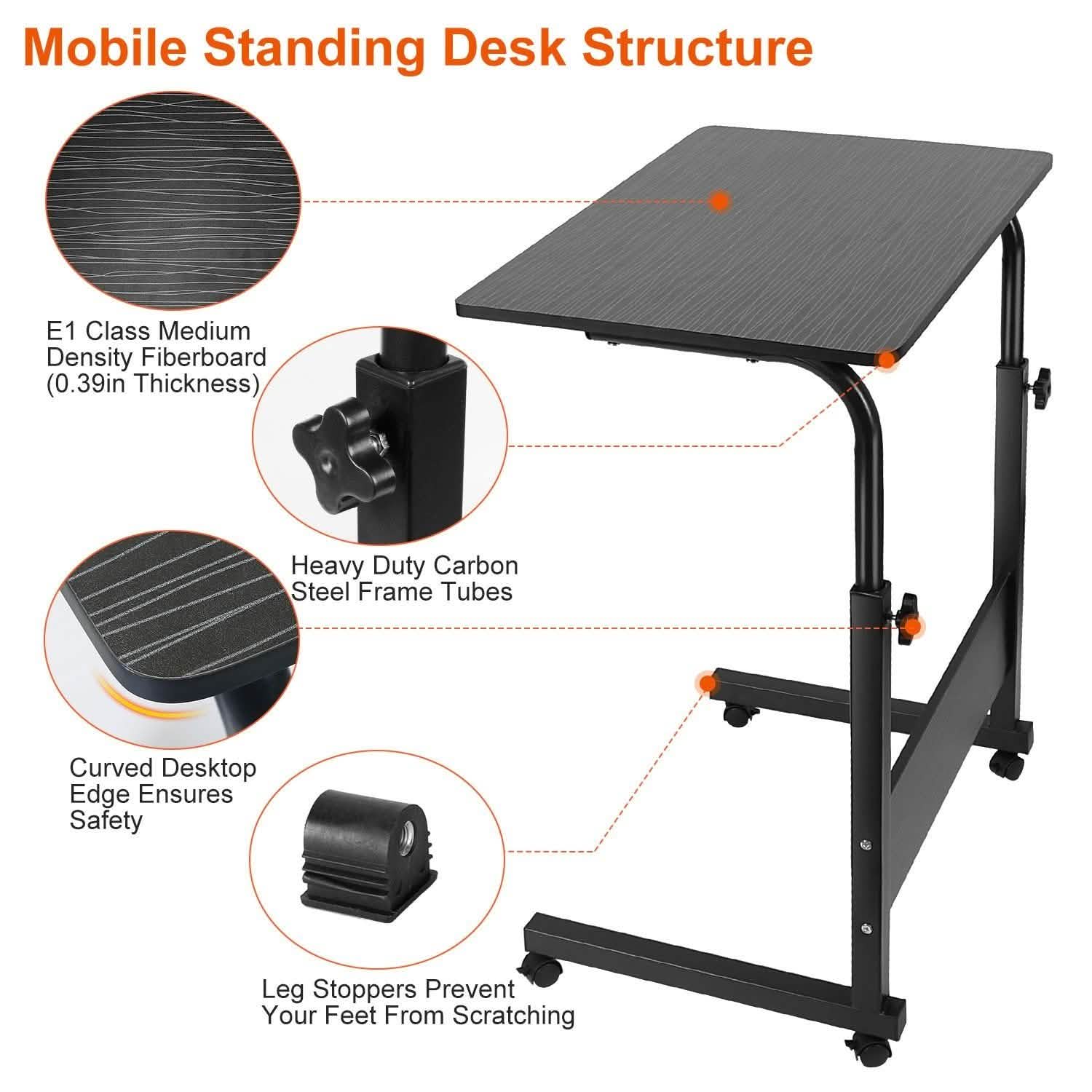 Mobile Laptop Desk Height Adjustable Rolling Wheels Computer Accessories - Tophatter Daily Deals