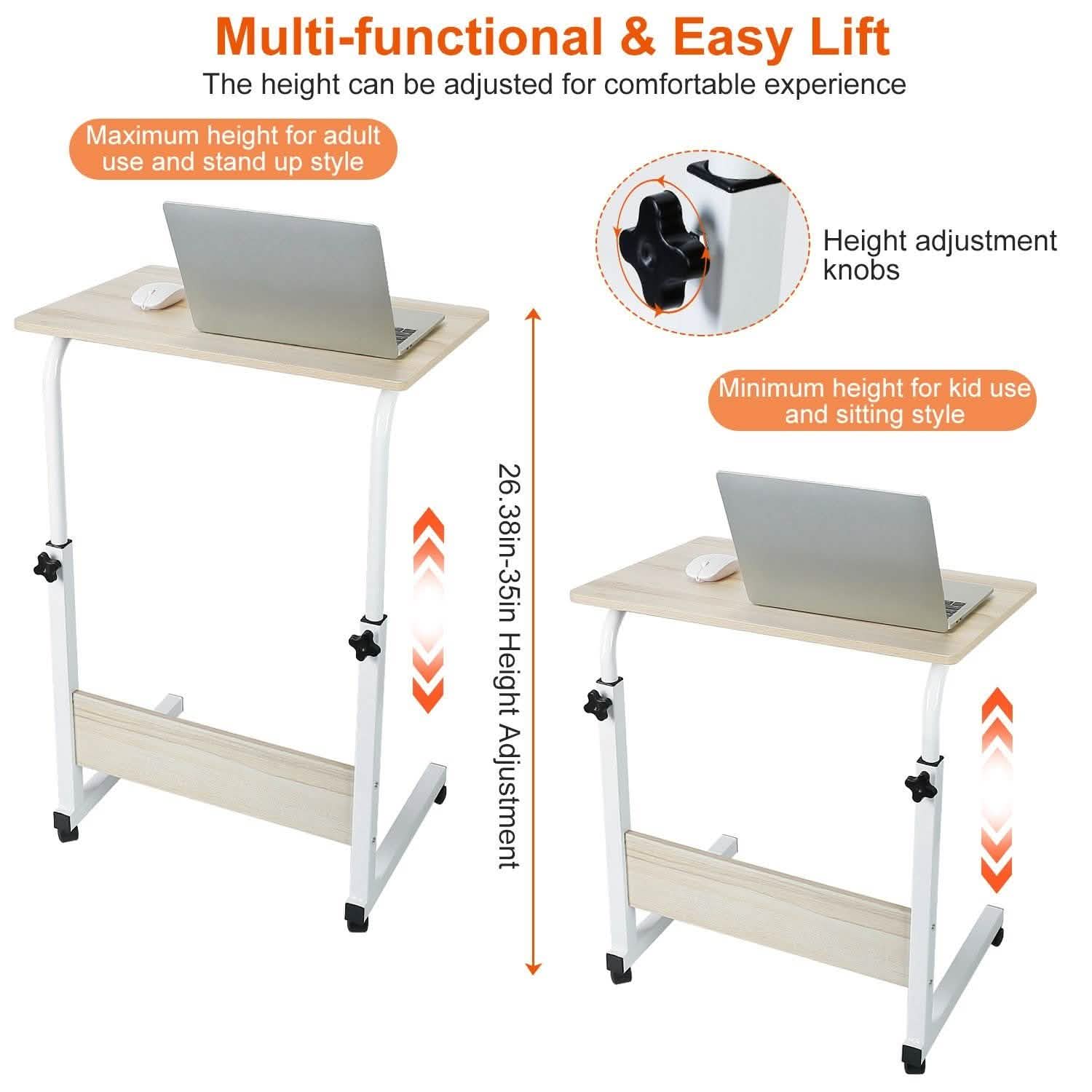 Mobile Laptop Desk Height Adjustable Rolling Wheels Computer Accessories - Tophatter Daily Deals