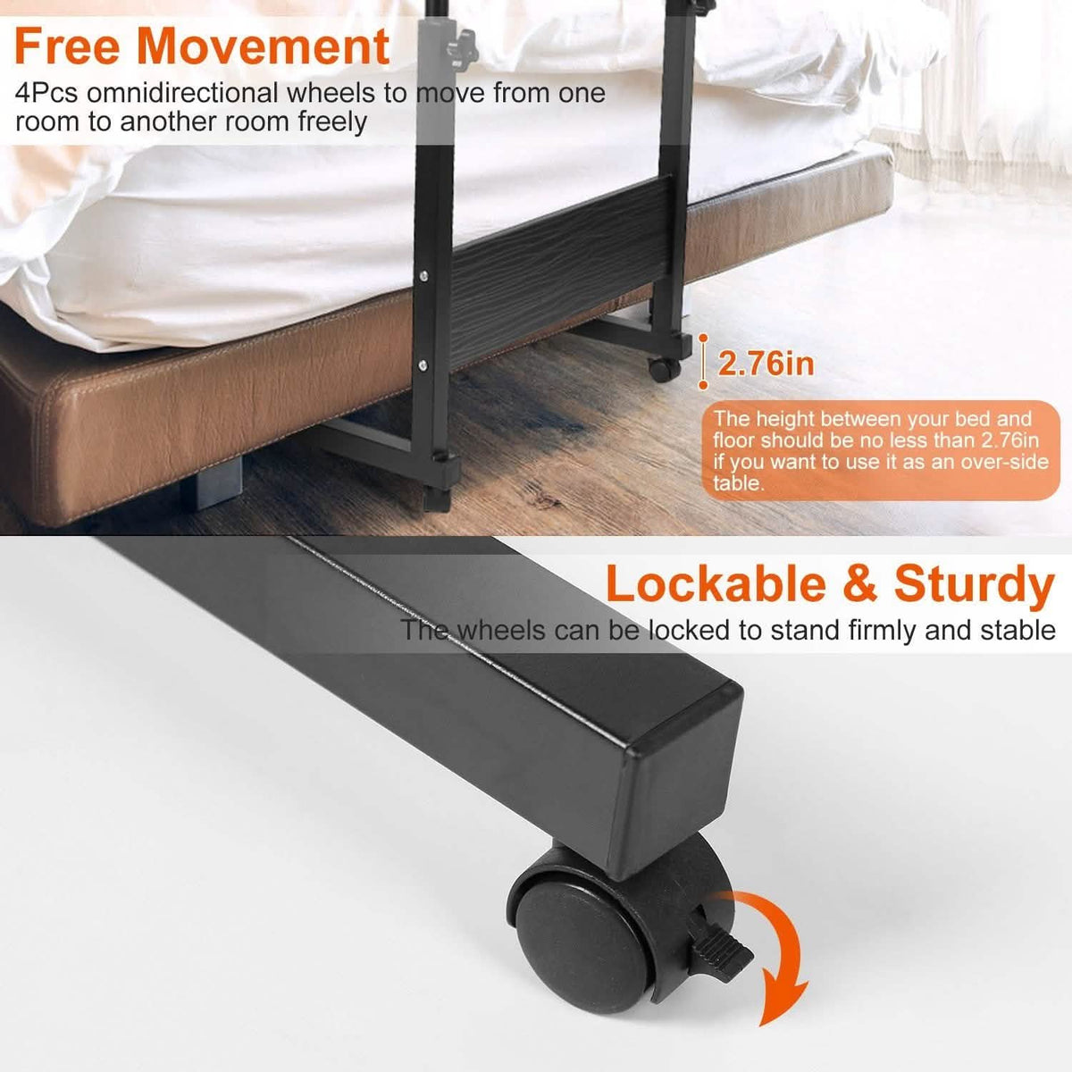 Mobile Laptop Desk Height Adjustable Rolling Wheels Computer Accessories - Tophatter Daily Deals
