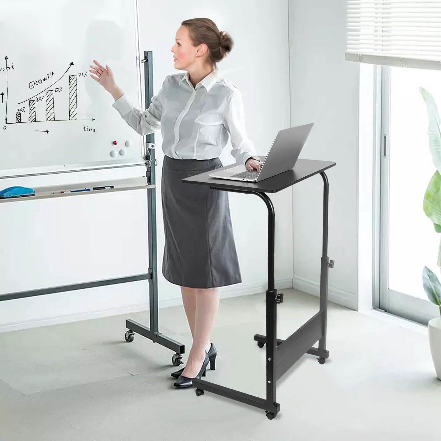 Mobile Laptop Desk Height Adjustable Rolling Wheels Computer Accessories - Tophatter Daily Deals
