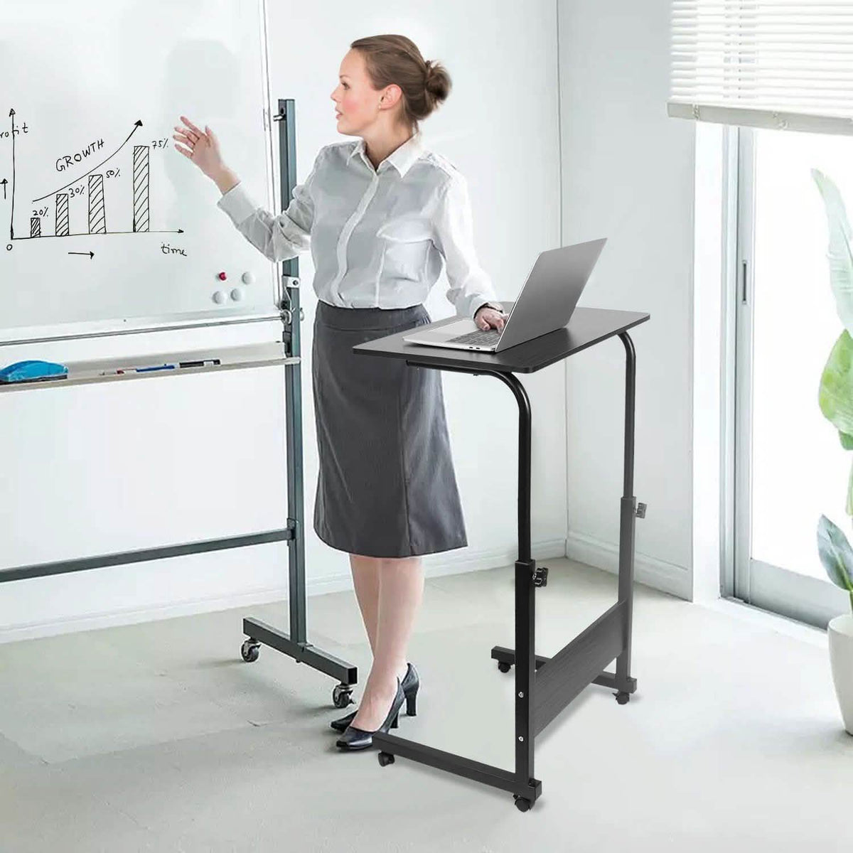 Mobile Laptop Desk Height Adjustable Rolling Wheels Computer Accessories - Tophatter Daily Deals