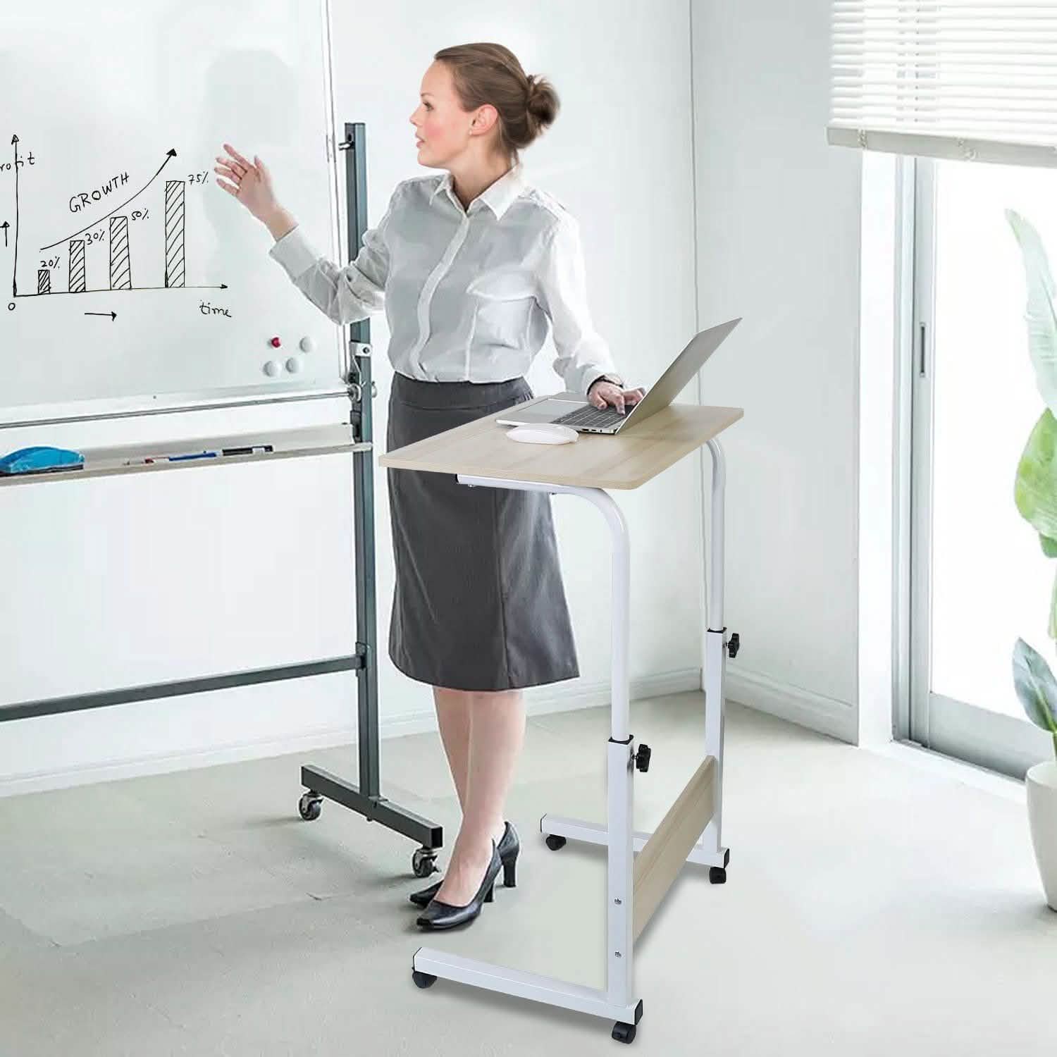 Mobile Laptop Desk Height Adjustable Rolling Wheels Computer Accessories - Tophatter Daily Deals