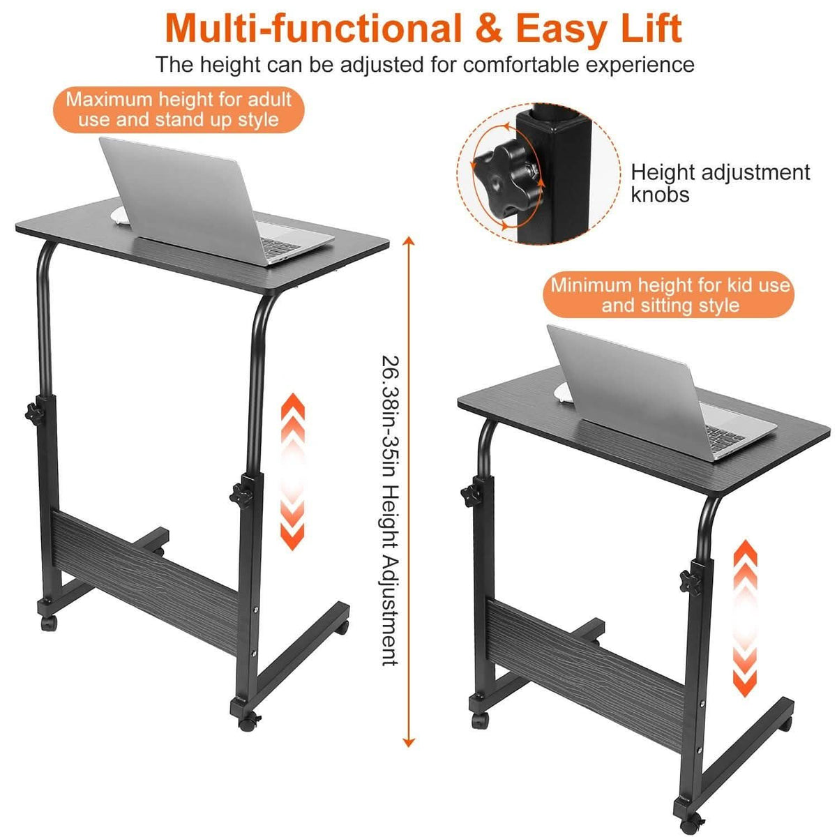 Mobile Laptop Desk Height Adjustable Rolling Wheels Computer Accessories - Tophatter Daily Deals