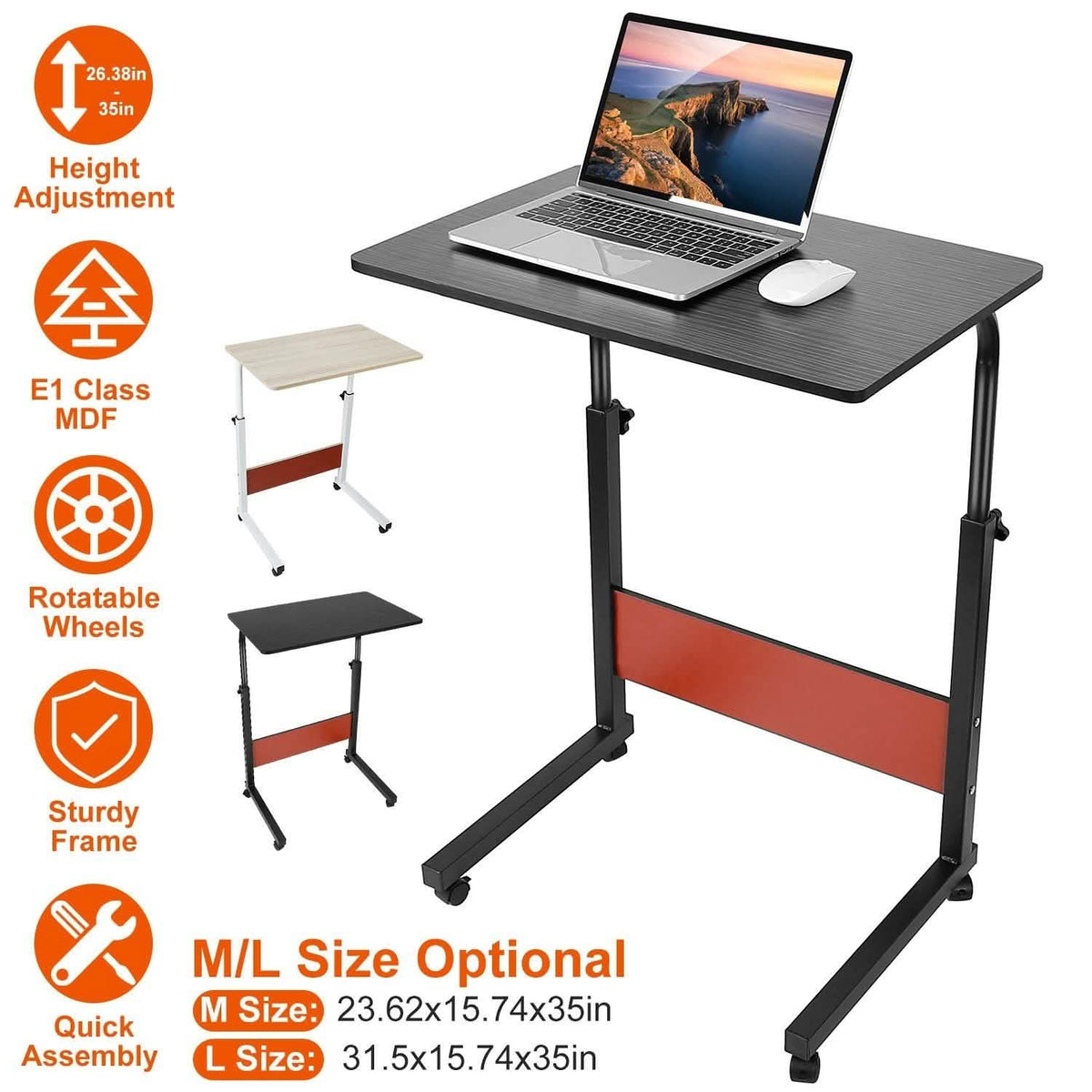 Mobile Laptop Desk Height Adjustable Rolling Wheels Computer Accessories - Tophatter Daily Deals