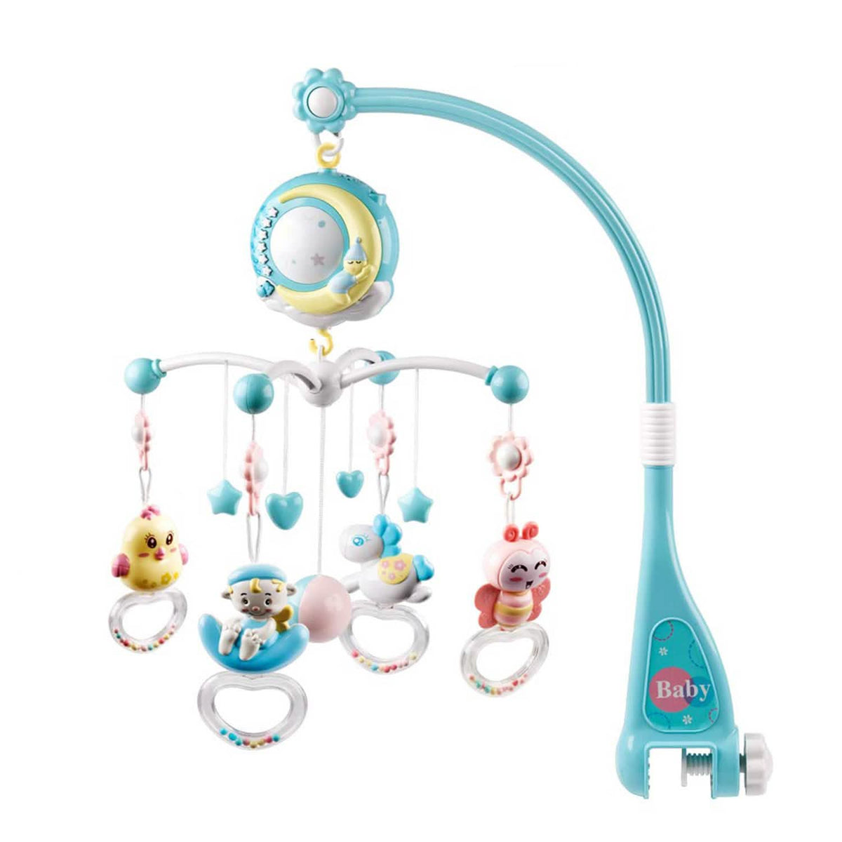 Mobile Star Projection Nursery Light Baby Rattle Toy with Music Box Remote Control Blue Baby Gear - Tophatter Daily Deals