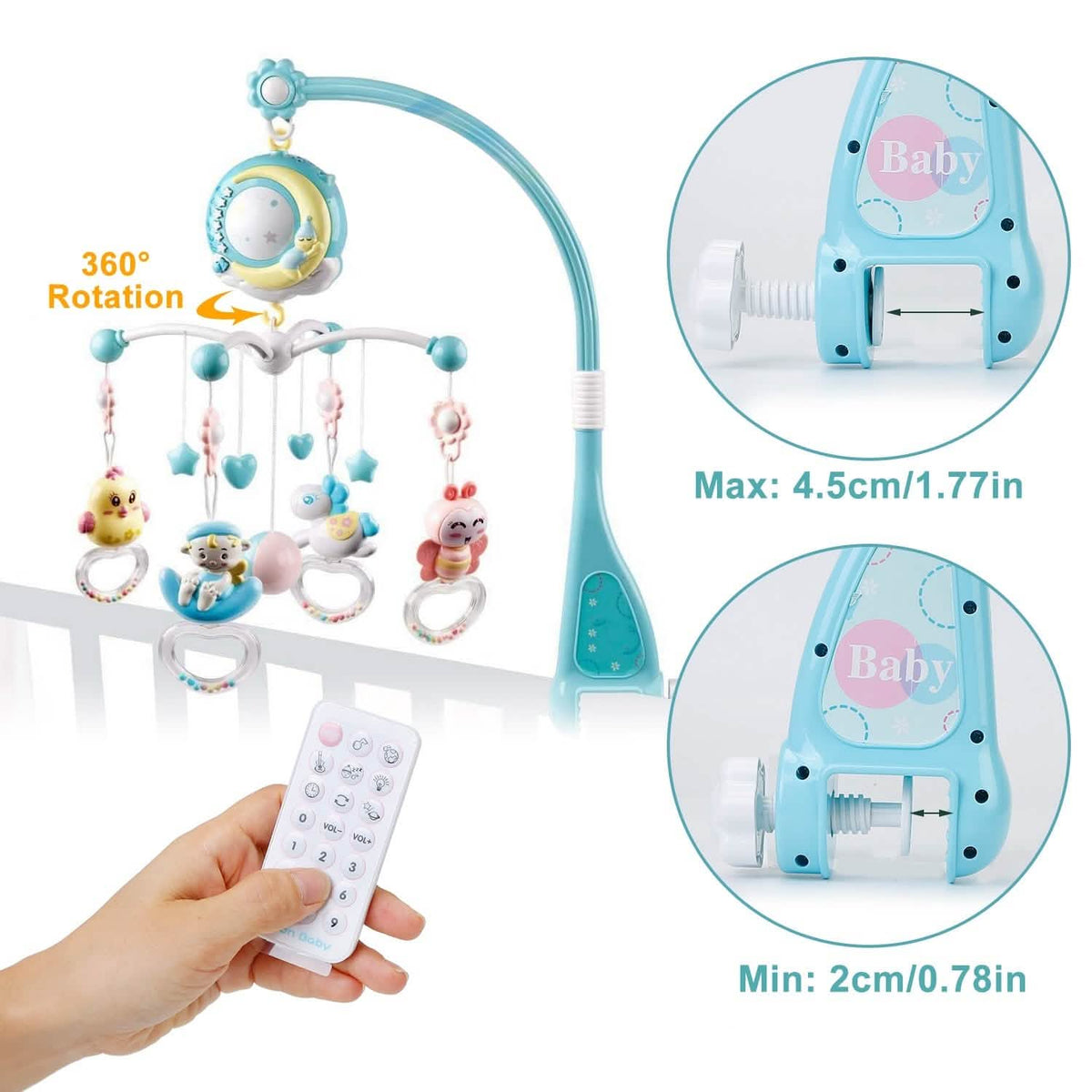 Mobile Star Projection Nursery Light Baby Rattle Toy with Music Box Remote Control Baby Gear - Tophatter Daily Deals