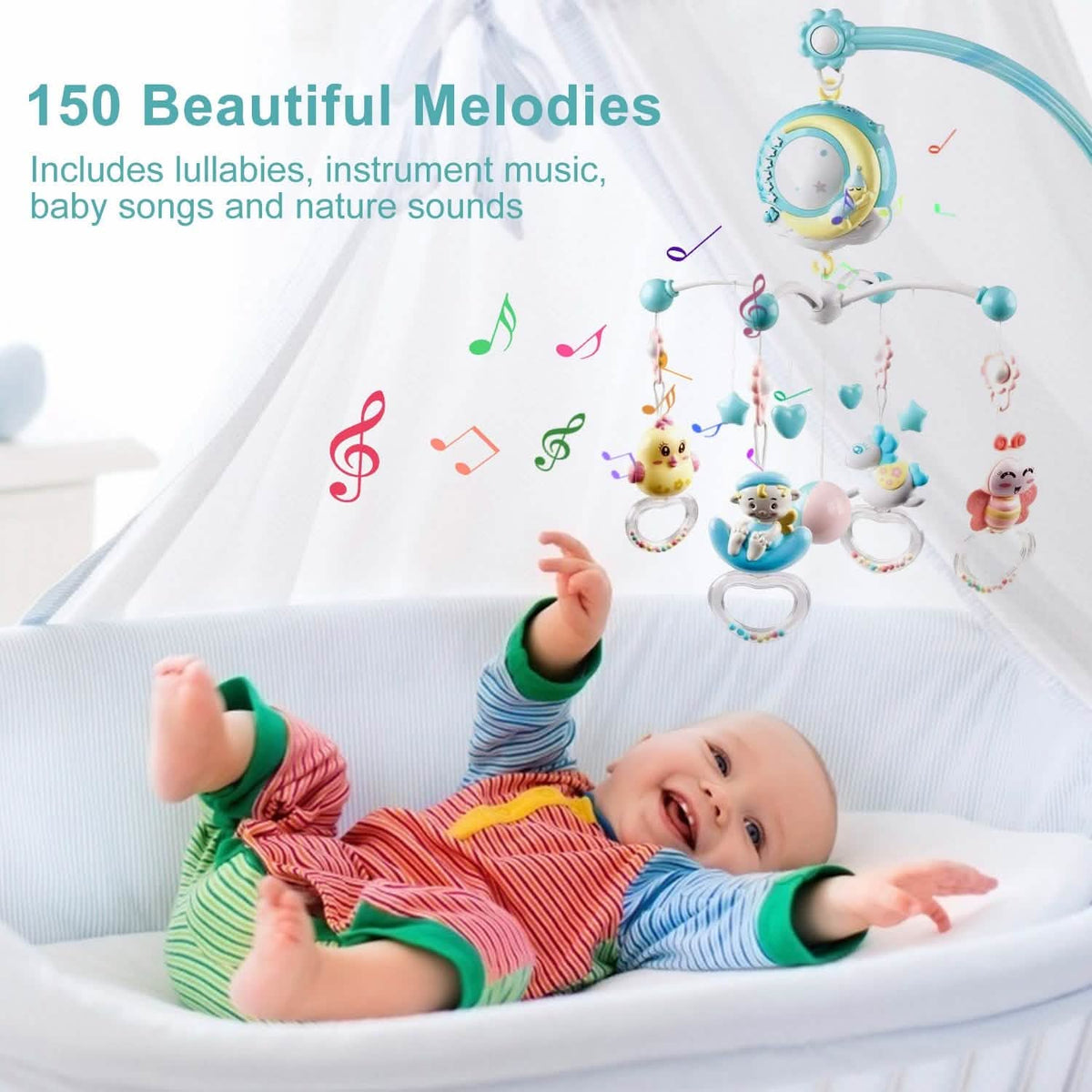 Mobile Star Projection Nursery Light Baby Rattle Toy with Music Box Remote Control Baby Gear - Tophatter Daily Deals