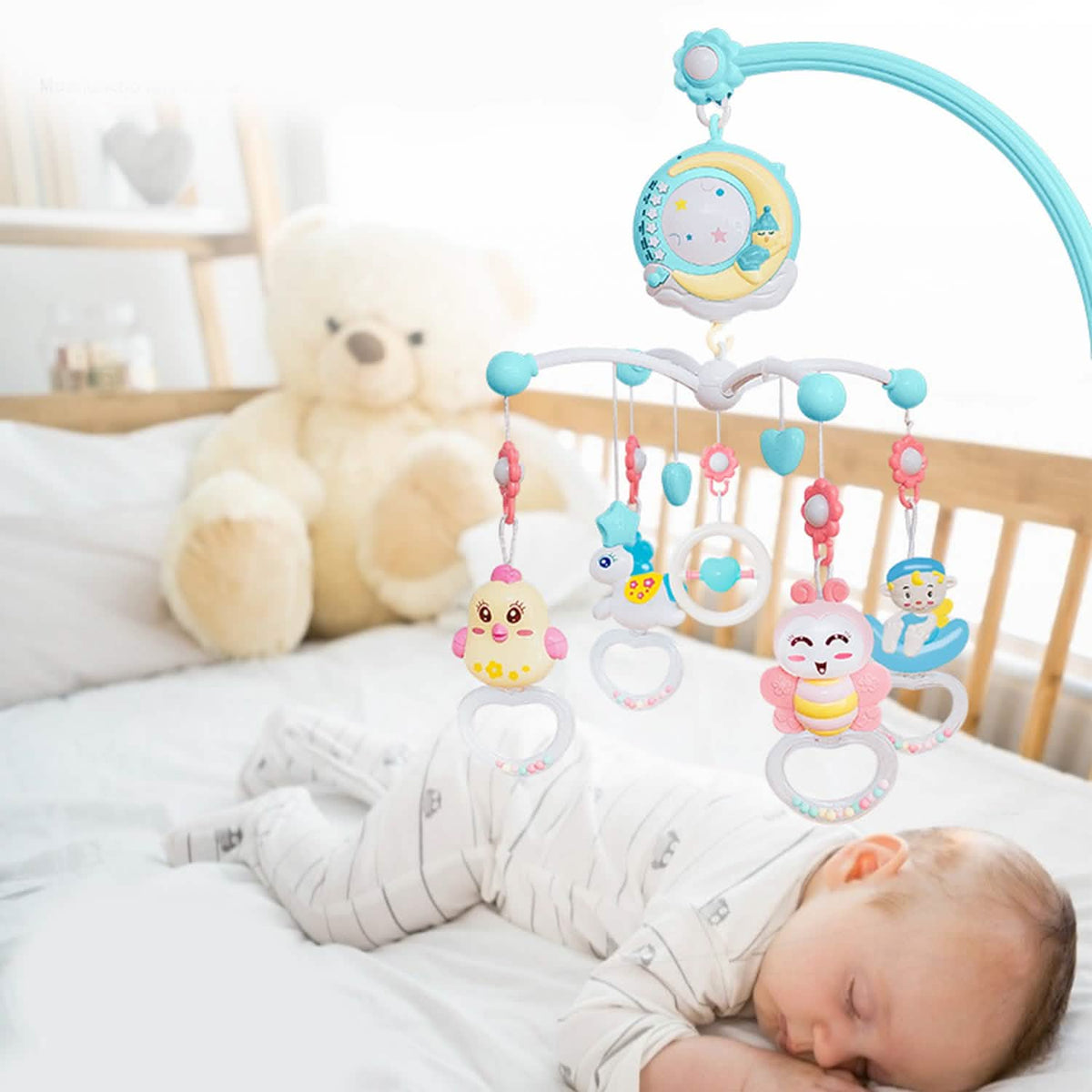 Mobile Star Projection Nursery Light Baby Rattle Toy with Music Box Remote Control Baby Gear - Tophatter Daily Deals