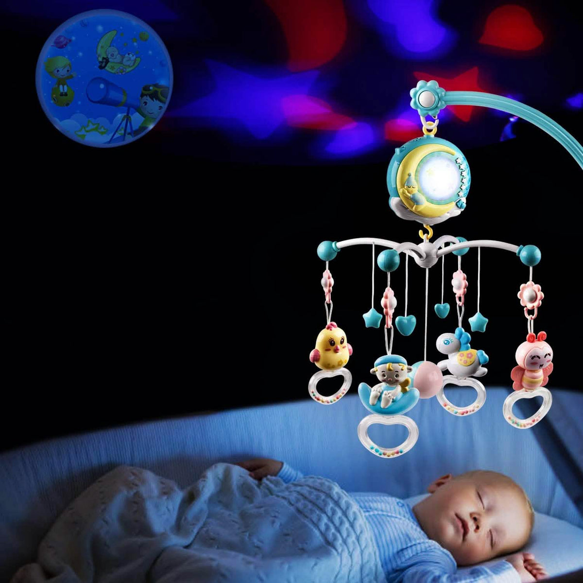Mobile Star Projection Nursery Light Baby Rattle Toy with Music Box Remote Control Baby Gear - Tophatter Daily Deals