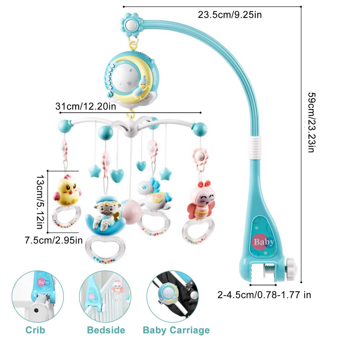 Mobile Star Projection Nursery Light Baby Rattle Toy with Music Box Remote Control Baby Gear - Tophatter Daily Deals