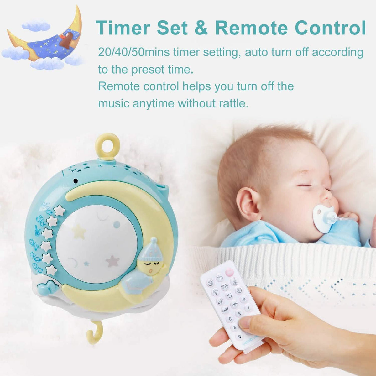 Mobile Star Projection Nursery Light Baby Rattle Toy with Music Box Remote Control Baby Gear - Tophatter Daily Deals
