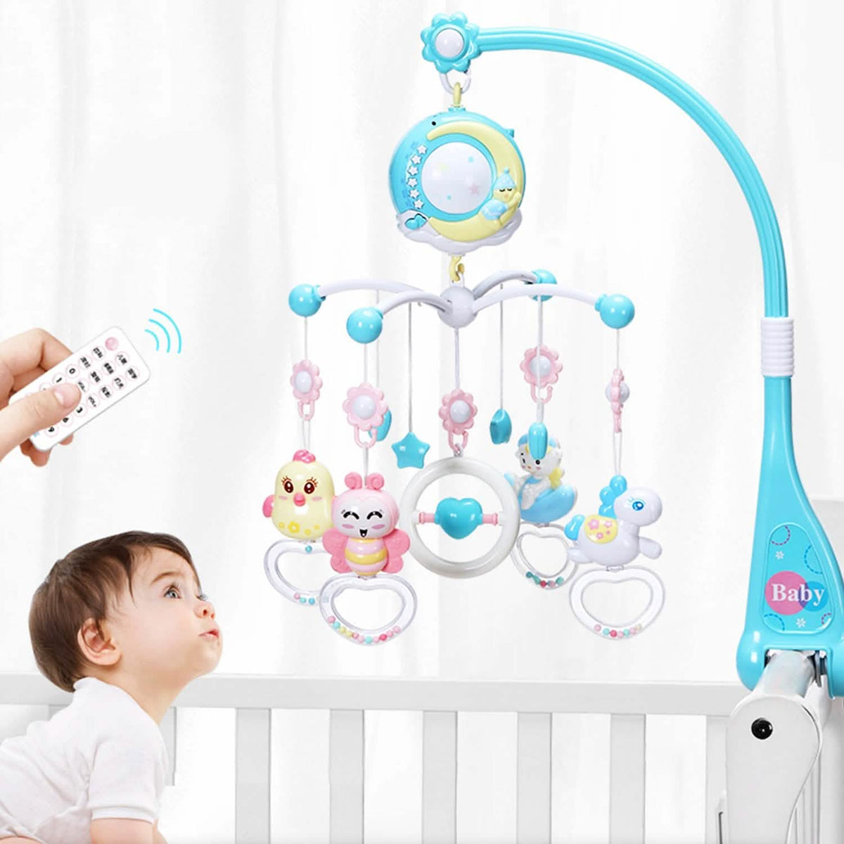 Mobile Star Projection Nursery Light Baby Rattle Toy with Music Box Remote Control Baby Gear - Tophatter Daily Deals