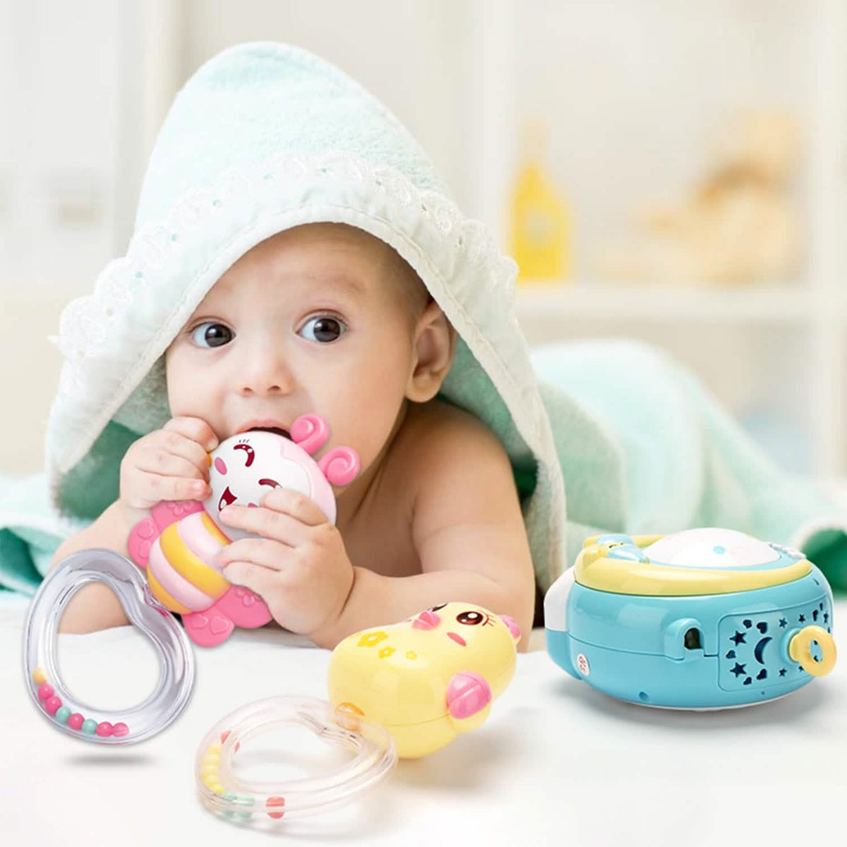 Mobile Star Projection Nursery Light Baby Rattle Toy with Music Box Remote Control Baby Gear - Tophatter Daily Deals