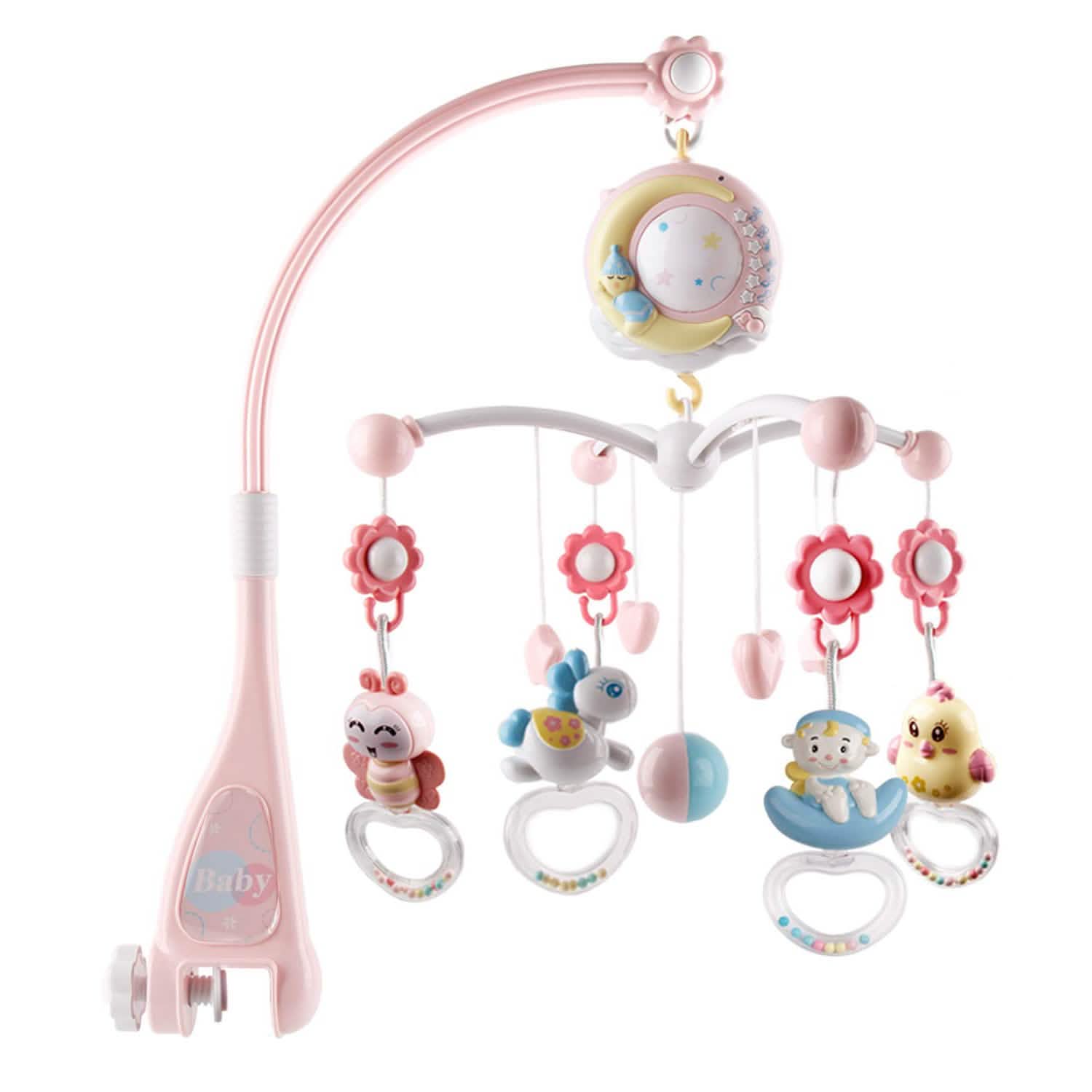 Mobile Star Projection Nursery Light Baby Rattle Toy with Music Box Remote Control Pink Baby Gear - Tophatter Daily Deals