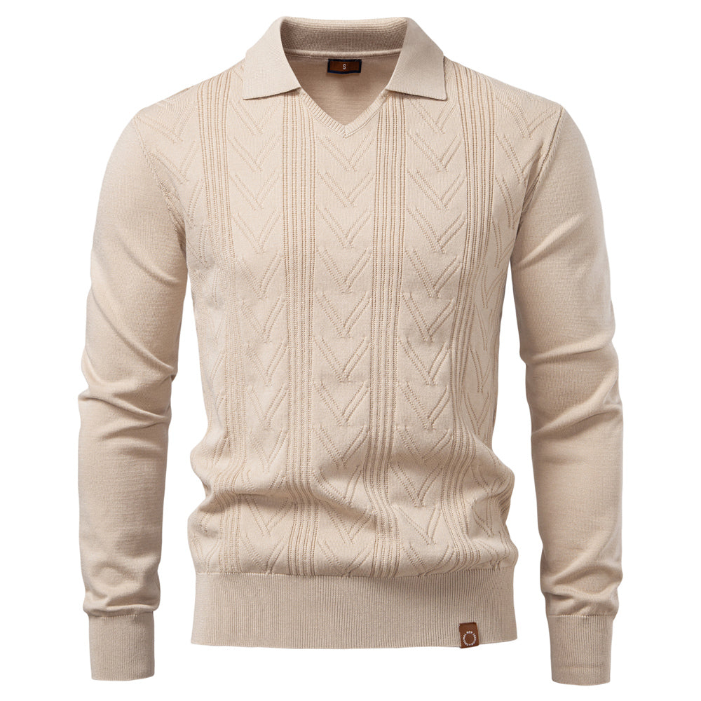 Modern Henley Polo Men Solid Color Long Sleeve Apricot Men's Clothing - Tophatter Daily Deals